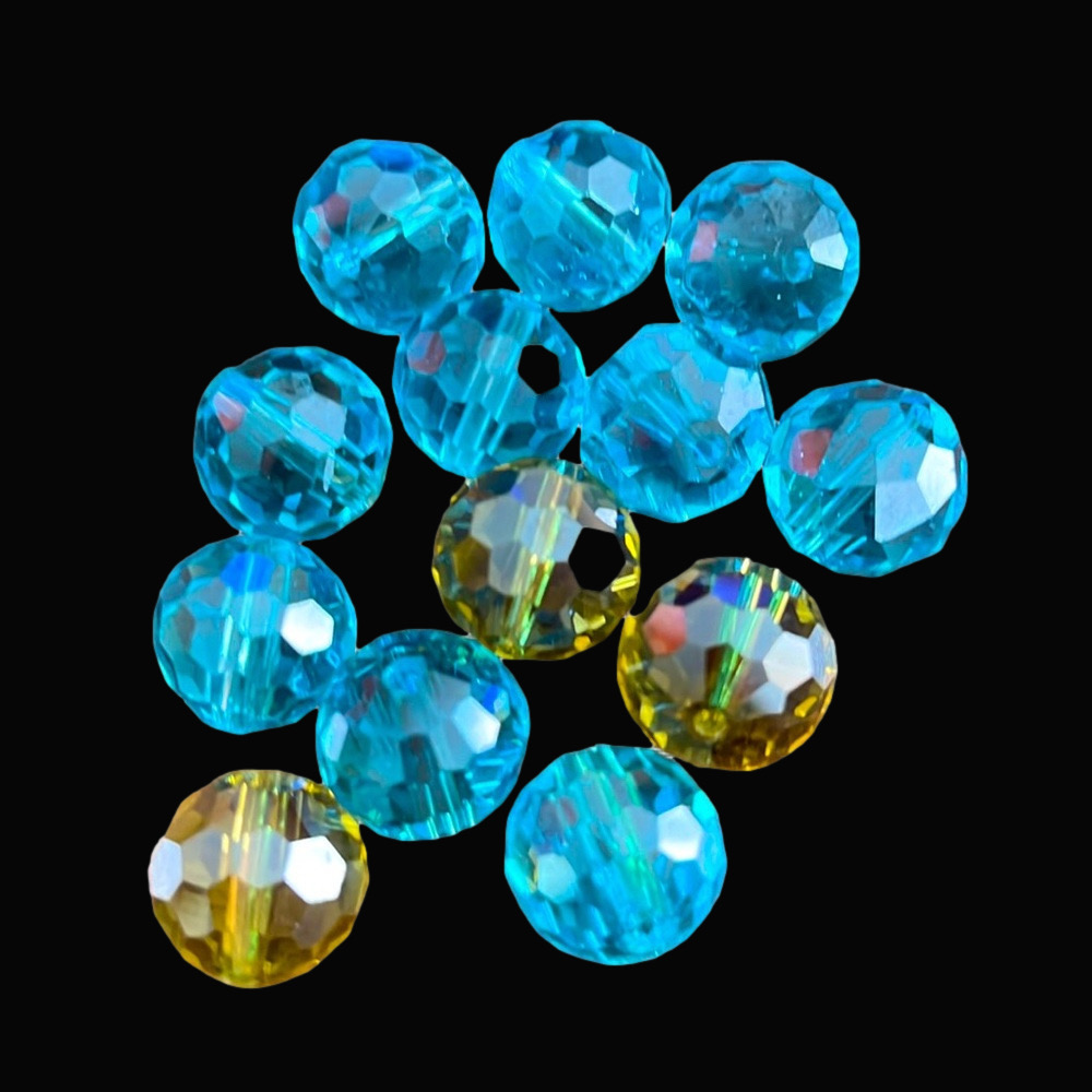 🏷 Bundle of 13 pcs 15mm Crystal Disco Cut Round Beads (LIME & AQUA)